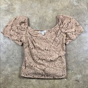 Express Tan Lace Puff Sleeve Blouse with smocked back
Size: XS